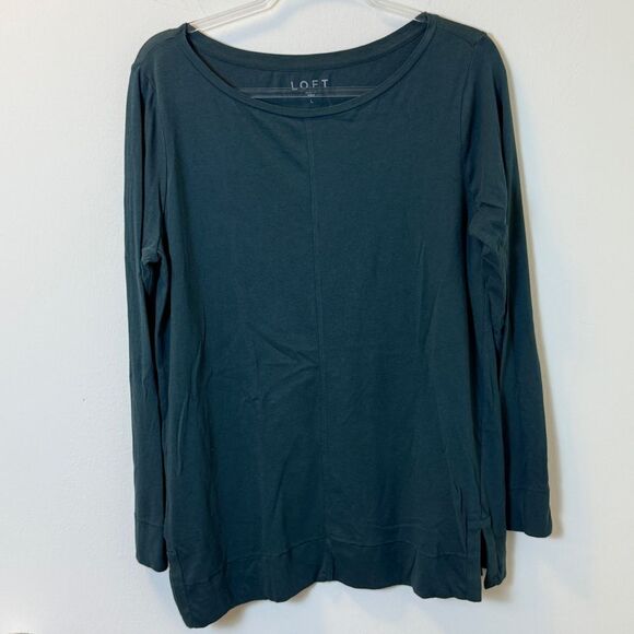 LOFT Long Sleeve Teal Cotton Tunic Top Size Large - Picture 1 of 4